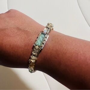 EIC RARE & VINTAGE LIZTECH ARTISAN 2013 ART DECO CUFF BANGLE GREEN NEW - SIZE M
